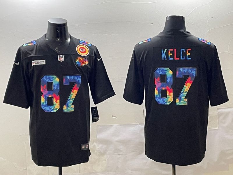 Men Kansas City Chiefs 87 Kelce Black Rainbow 2025 Nike Limited NFL Jersey style 4